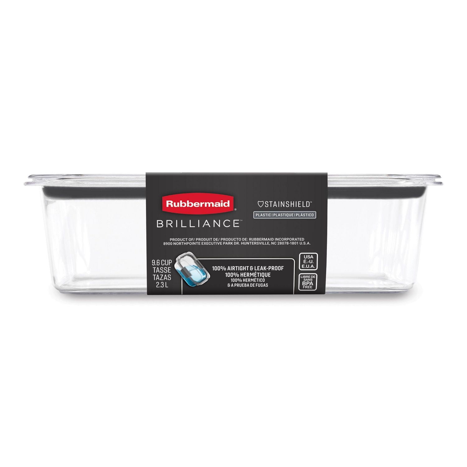 Récipient d’entreposage pour aliments en plastique Rubbermaid Brilliance, 9,6 tasses (2,3 l), paquet de 1