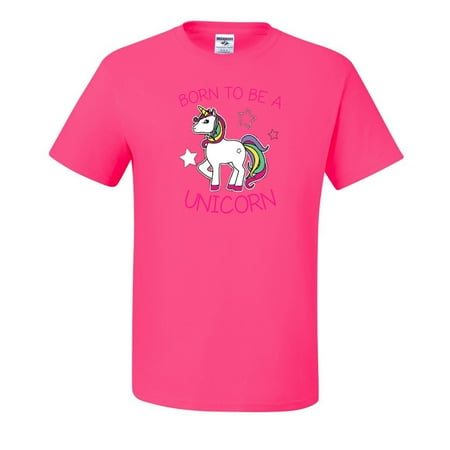 Born To Be A Unicorn Fantasy Graphic Mens T-shirts   Neon Pink  Medium
