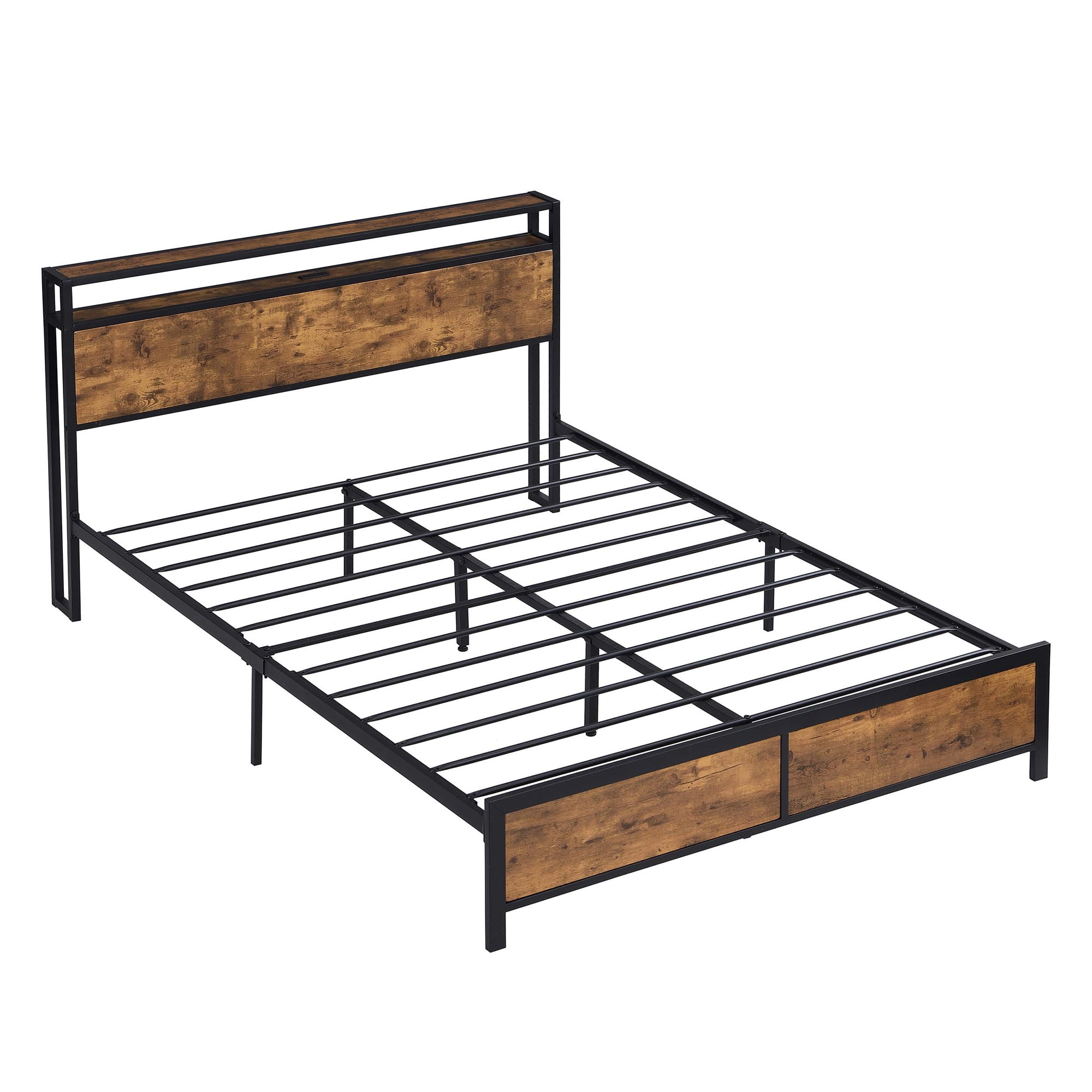 Kadyn Full Size Bed Frame, Full Bed Frame with LED Lights and 2 USB Ports, Metal & Wood Full Bed Frame with Storage, Rustic Brown Kadyn Full Size Bed Frame, Full Bed Frame with LED Lights and 2 USB Ports, Metal & Wood Full Bed Frame with Storage, Rustic Brown