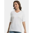 thumbnail image 5 of Women's Short Sleeve V-Neck T-Shirt - Soft Lightweight Knit Pullover Top, Solid Color, Basic Casual Tee, 5 of 5