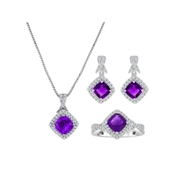 Believe by Brilliance Lab-Created Amethyst and CZ Fine Silver-Plated Brass Boxed Set