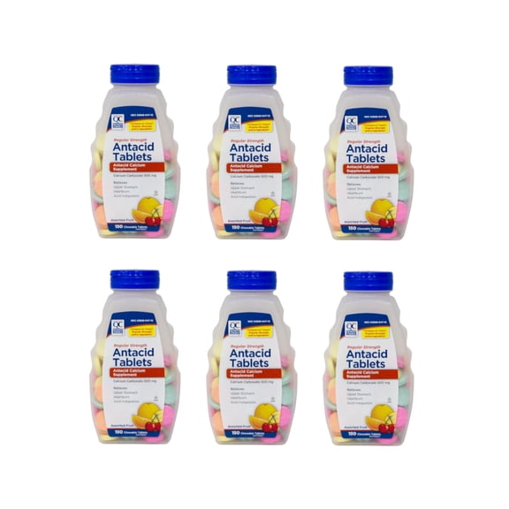 Quality Choice Antacid Tablets Regular Strength Assorted Fruit 150 Count (Pack of 6)