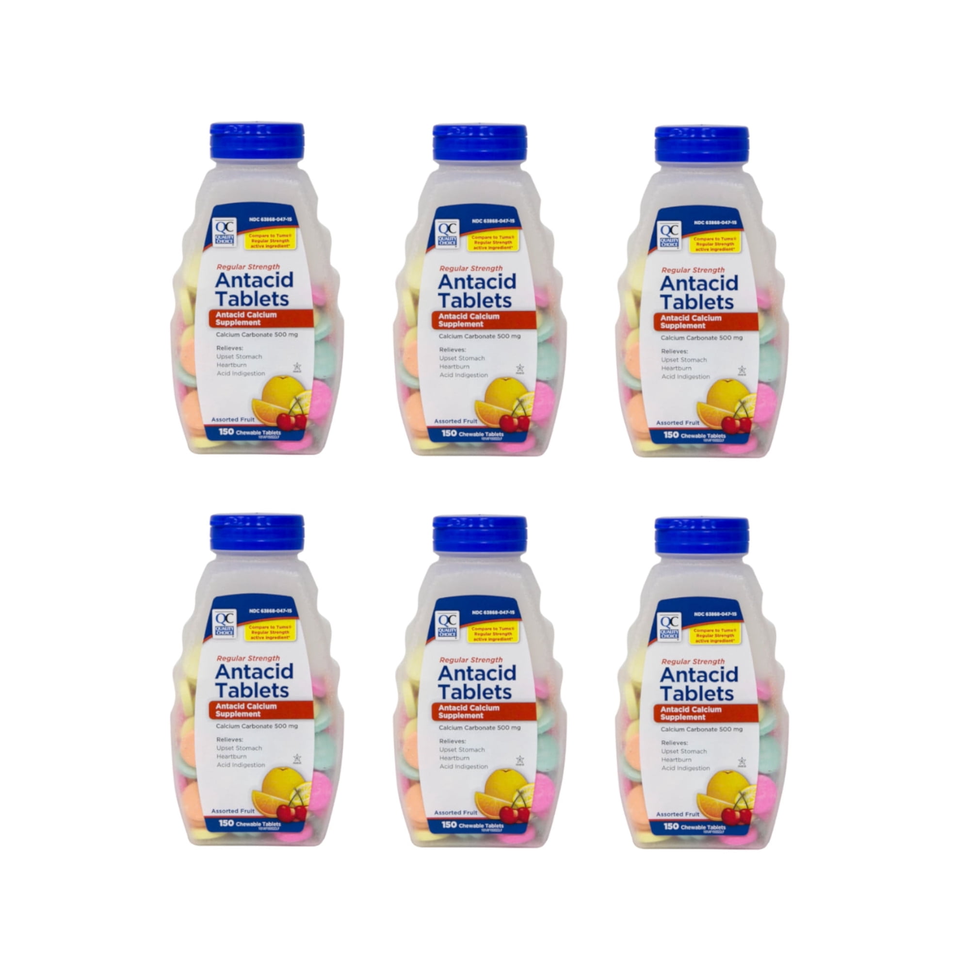 Quality Choice Antacid Tablets Regular Strength Assorted Fruit 150 Count (Pack of 6)