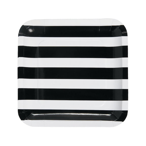 Fun Express Party Plates Black and White Striped Paper 25 Count 9 1/4 Inch