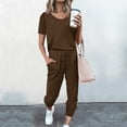 thumbnail image 3 of Cute Summer Outfits Short Sleeve Round-Neck Blouses & Shirts Sets Fashion Women Summer Solid Button Casual Short SLeeve Tops Pant Set Womens Suits 2 Piece Set Brown xxl, 3 of 5