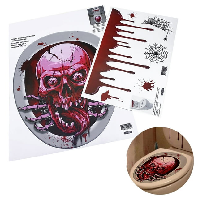 Inteprter 2 uds cubierta de asiento de inodoro de Halloween pegatina tapa calcomanía DIY baño hogar miedo decoración de fiesta de terror Kits de decoración para fiestas Inteprter HA001033-00
