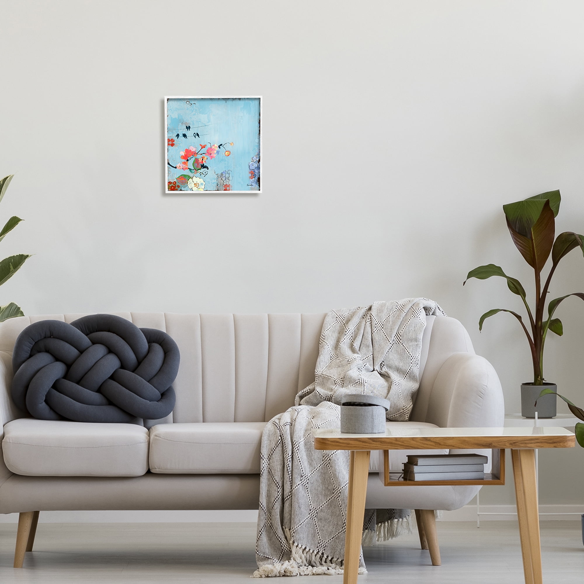 Stupell Industries Modern Birds & Flowers Scenery Animals & Insects Painting White Framed Art Print Wall Art, 12 x 12