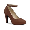 thumbnail image 1 of BLISSFUL STEP Chaussures pour Femmes Bout Rond Talon Aiguille Bride à la Cheville Escarpins Brun Foncé 7, 1 of 7