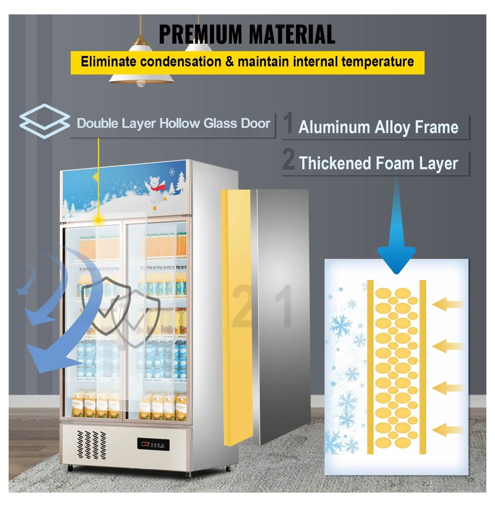 Commercial Refrigerator 23 cu.ft. Glass Door Display Fridge, Beverage Cooler for Store, Home, Office, Gym - LED Lit, Double Swing Door
