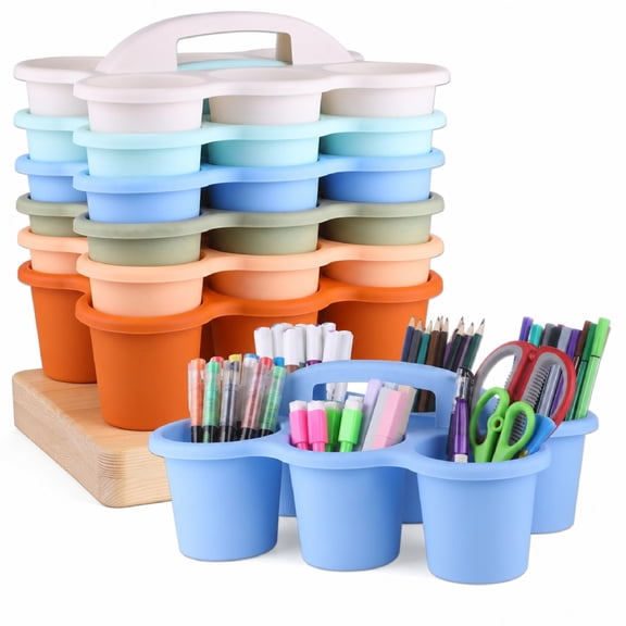 Classroom Caddy Organizer with Handle, 6 Pack Plastic Storage Caddy with 6 Compartments, Morandi