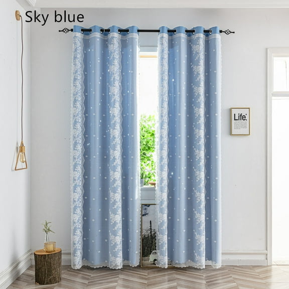 Mix Match Embroiered Sheer Overlay Room Darkening Drapes, 2 panels Double Layer curtains 52*84inch Grommet Panels for Bedroom & Living Room