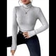 thumbnail image 3 of Camisetas de Larga con Cuello Alto para Mujer, de Otoño, con Forro Acanalado, Suaves y Térmicas. Gris XXL, 3 of 8
