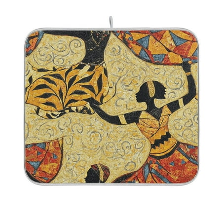 

African Faces Decorative Dish Drying Mat Kitchen Mats Microfiber Counter Absorbent Dish Pad Drainer Rack