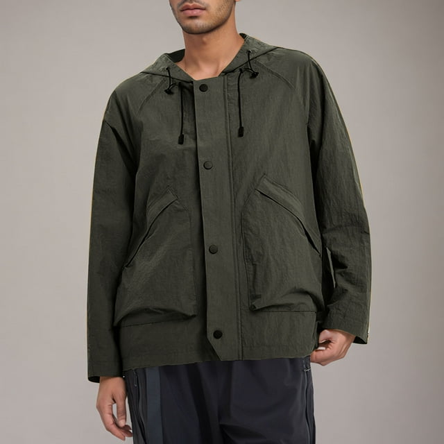 LOVZFMLL Jackets for Men Solid Color Outdoors Shoulder Insert Mountaineering Wearproof Warm Zipper Multi-pocket Coat Long Sleeve Jacket