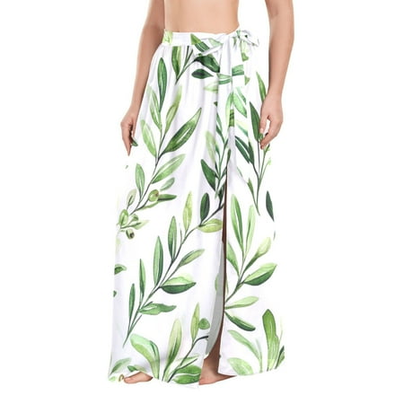 FORMRS Beach Sarong for Women Semi-Sheer Wrap Skirt Swimsuit Cover Up  Green Leafy Pattern