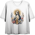 thumbnail image 4 of Virgin Mary With Roses And Flowers Women's White Crew Neck Short Sleeve Crop Tee-XS, 4 of 6