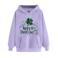 thumbnail image 3 of VBTAPA St. Patrick's Day Hoodies for Women Lucky Shamrock Graphic Printed Hooded Sweatshirt Irish Clover Loose Casual Pullover Hoodie with Kangaroo Pocket Deals of Today Prime Purple S, 3 of 6
