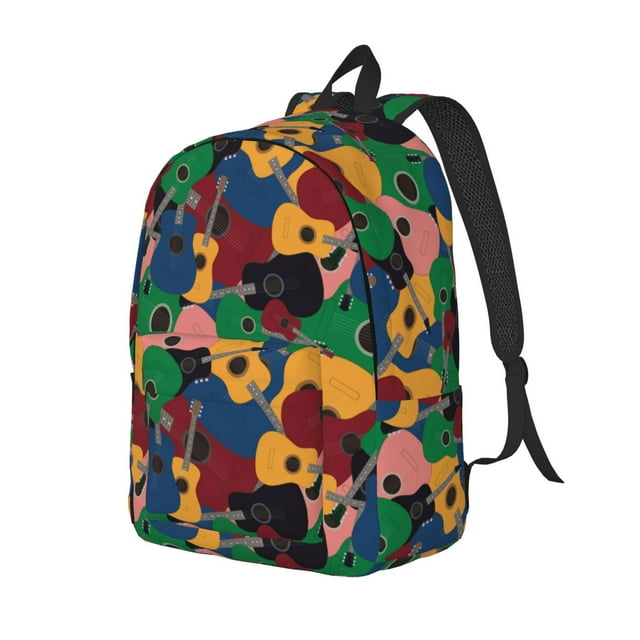 Saiise Colored Guitars Print Laptop Backpack - Adjustable Shoulder Straps, Water-Resistant, Large Capacity, Stylish Design, Unisex for School, Office, Travel-Small