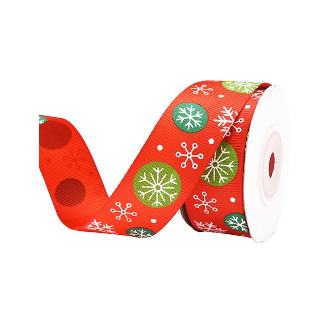 Flmtop 1 Roll Christmas Theme Wrapping Ribbon Snowflake Pattern Polyester Wedding Gift Christmas Ribbon Party Decor