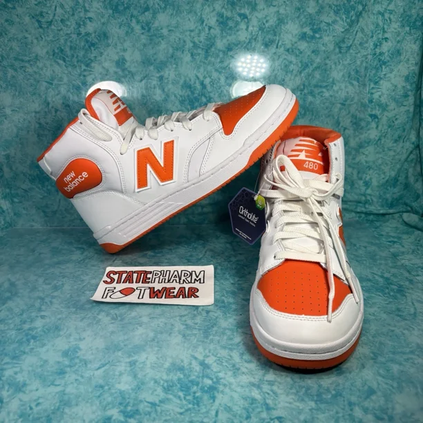 New Balance 480 White Orange Men’s Leather High Top Retro Shoes Size 9
