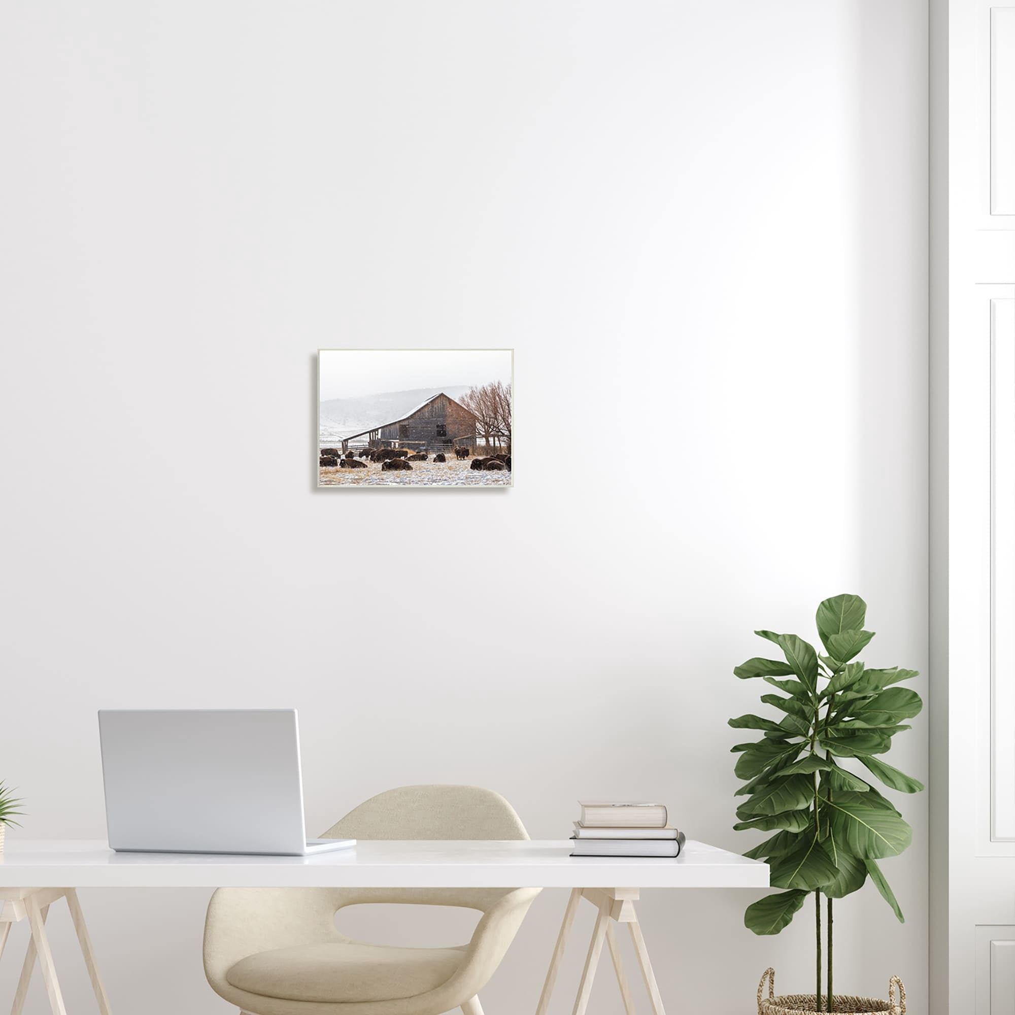 Stupell Industries Snow Dusted Barn Buffalo Bison Rural Farm Photograph Unframed Art Print Wall Art, Design by Jeff Poe Photography