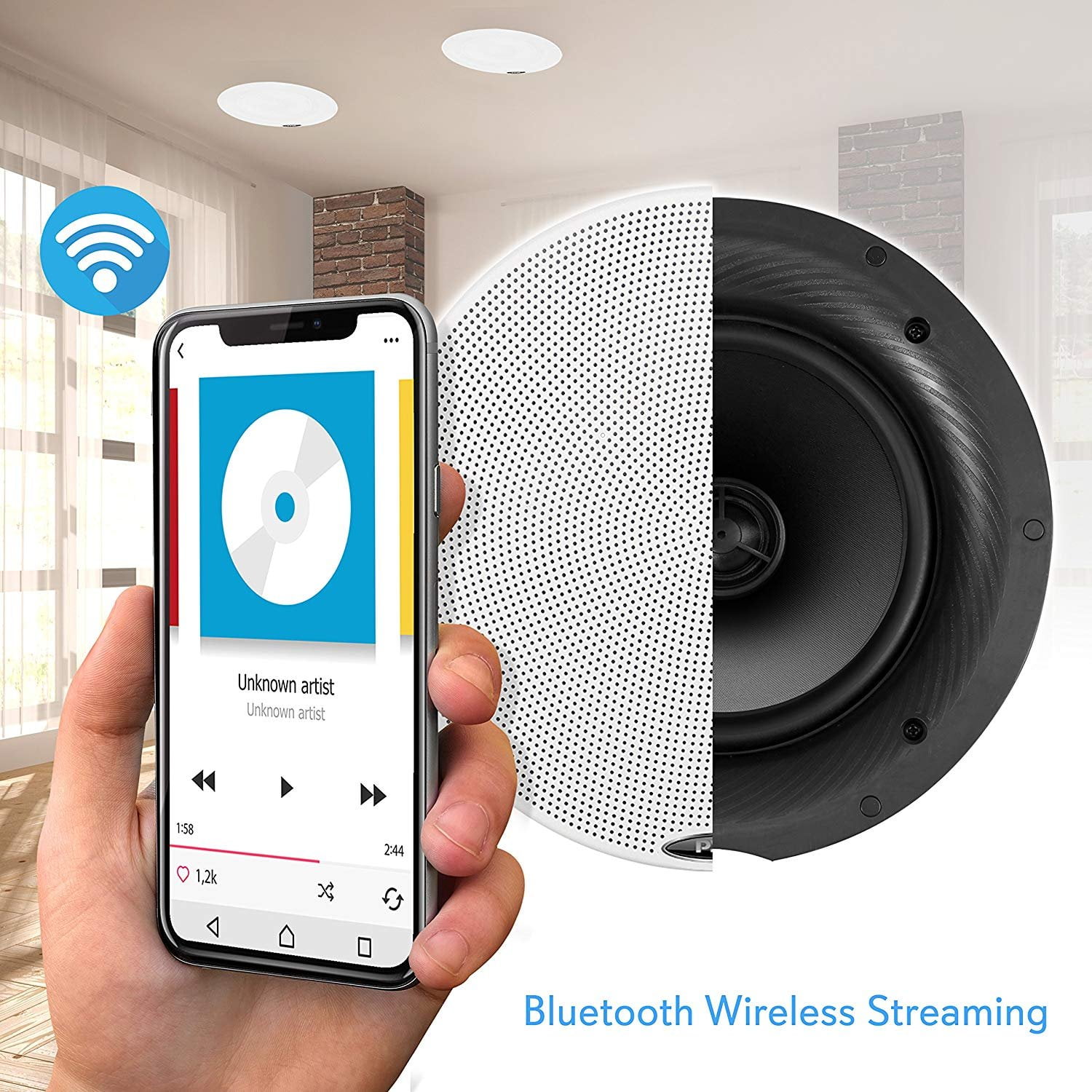 Pyle PDICBT87 - Dual 8.0’’ Bluetooth Ceiling / Wall Speaker Kit, (2) Flush Mount 2-Way Speakers, 400 Watt