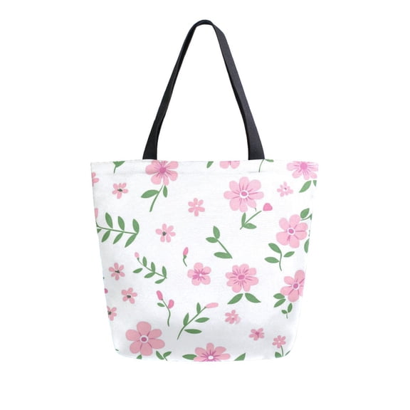 Durable Canvas Tote Bag with Zip Pocket Bags for Woman Shoulder Versatile Carryall for Everyday Use Pink Flower Pattern