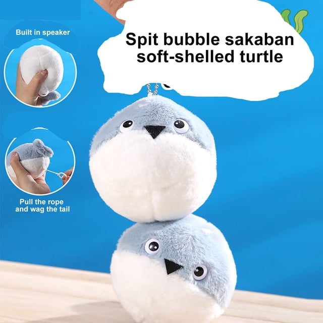 Sacabambaspis Fish Plush Toy with Bead Chain Pull Rope to Wag Tail Press to Spit Bubbles Stuffed Fish Doll Keychain Pendant Backpack Ornament