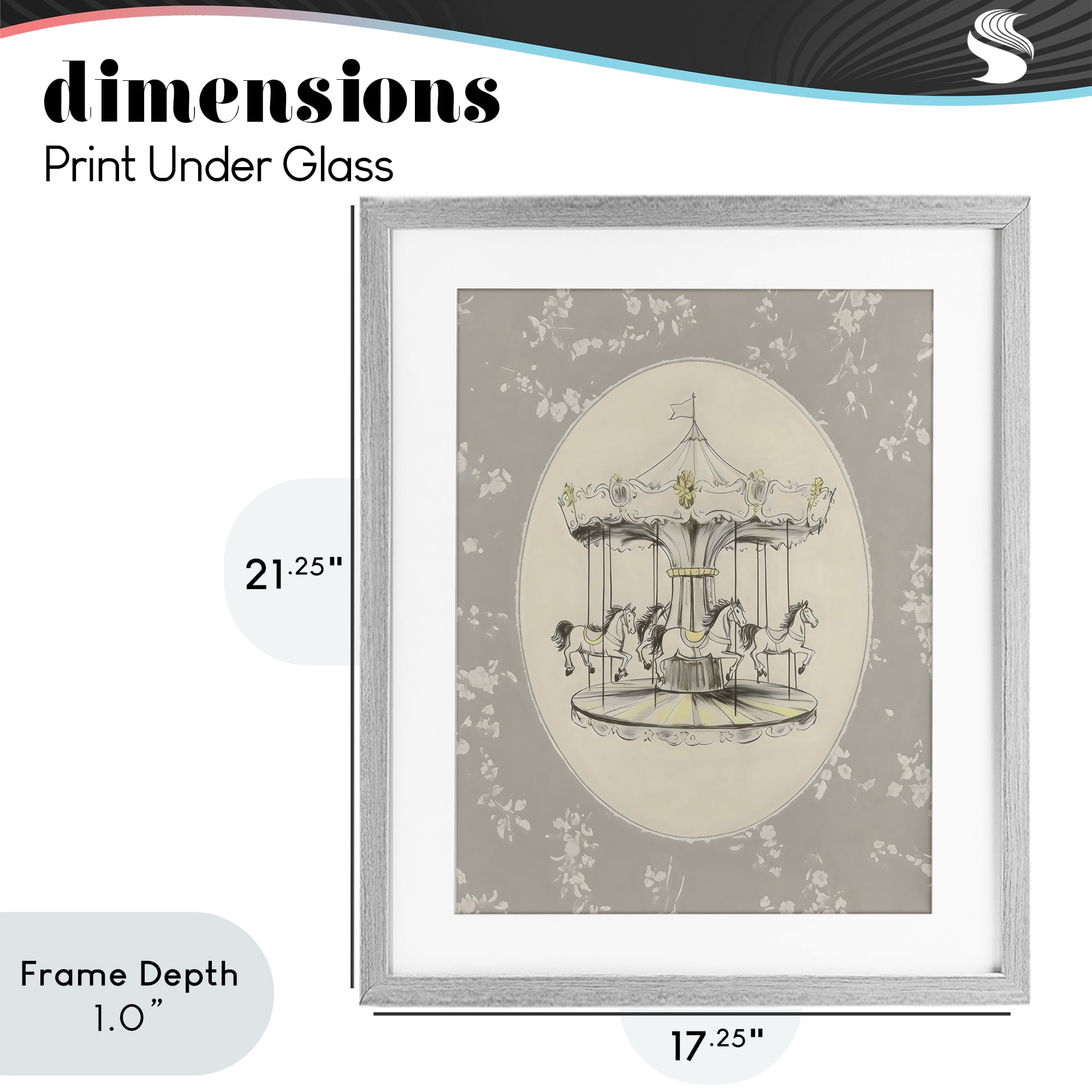 Stupell Industries Gentle Floral Carousel Gray Framed Print Under Glass, design by Arlington Prints