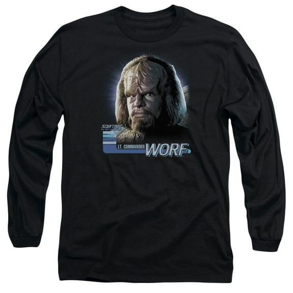 Star Trek Tng Worf Long Sleeve Adult 18/1 T-Shirt Black
