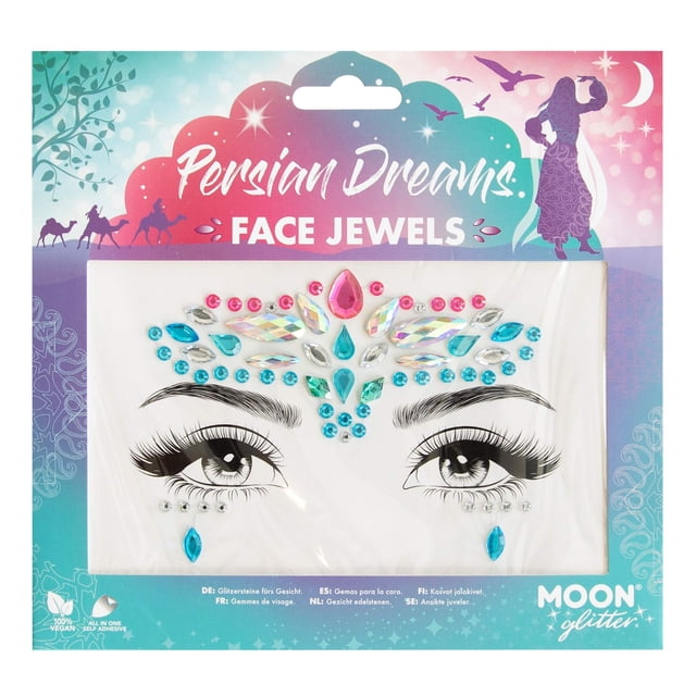 Face Jewels by Moon Glitter - Festival Cara Cuerpo Gemas Cristal Maquillaje Ojos Glitter Pegatinas Tatuaje Temporal Joyas (Sueños Persas)