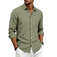 thumbnail image 2 of JoveMarine Mens Short Sleeve Button Down Shirts Linen Long Sleeve with Single Pocket Casual Spring Fall Top,Army Green L, 2 of 8