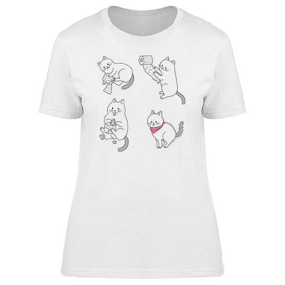 Cat And Tissue Paper Doodle T-Shirt Women -Image by Shutterstock, Female x-Large