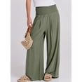 thumbnail image 2 of Pantalones Palazzo ANRABESS de lino para mujer, pierna ancha, color oliva, tamaño mediano, 2 of 8