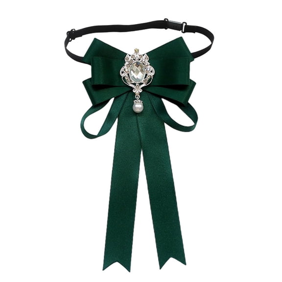 Women Bow Tie Shirt Neck Ribbon Rhinestone Decor Adjustable Collar Tie for Girls Office Party Wear