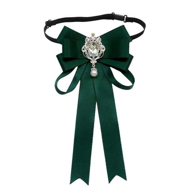 Pajarita de mujer para camisa, uniforme, accesorios de ropa, pajarita con pedrería Verde profundo
