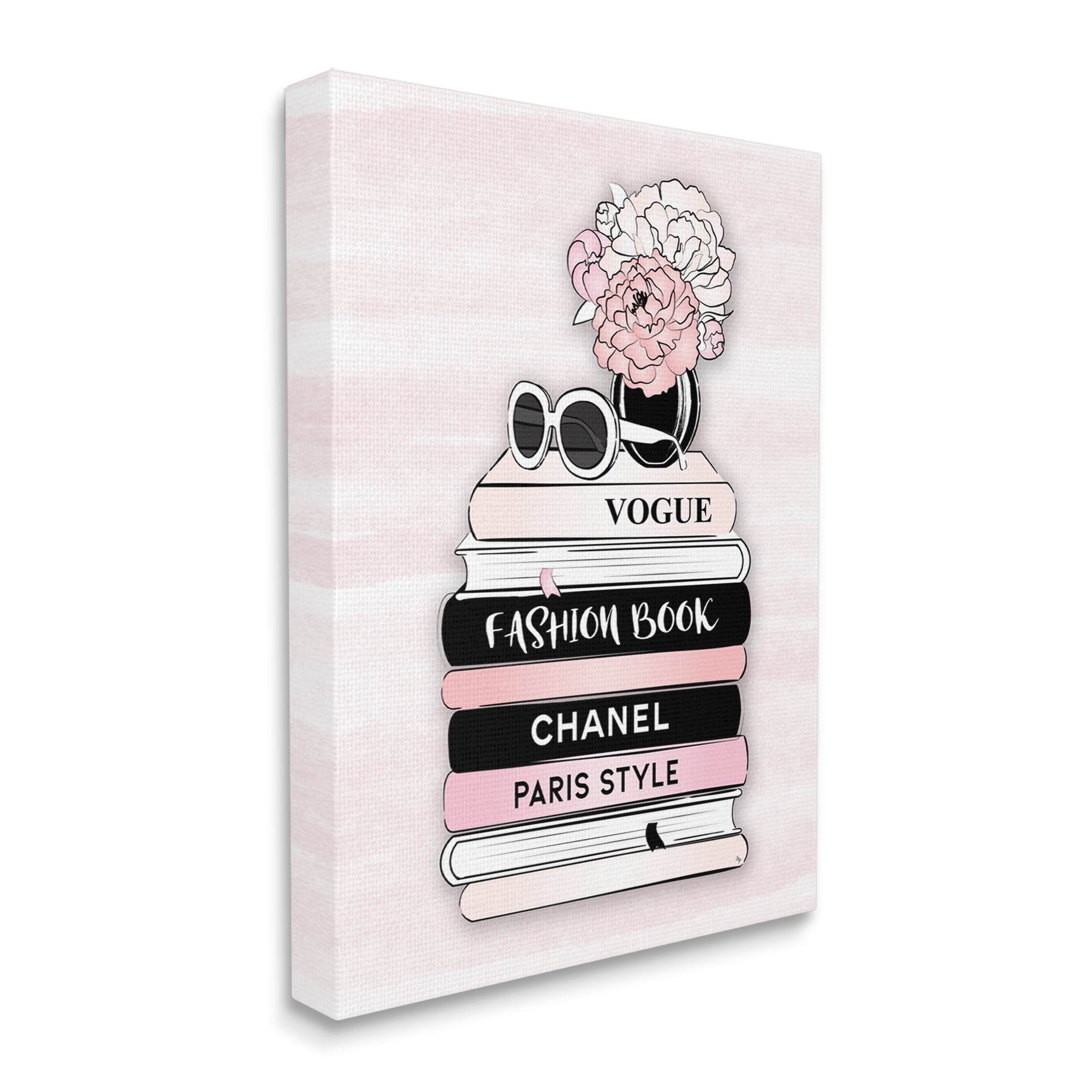 Stupell Industries Pink Fashion Bookstack Beauty & Fashion Painting Gallery Wrapped Canvas Art Print Wall Art, 16 x 20