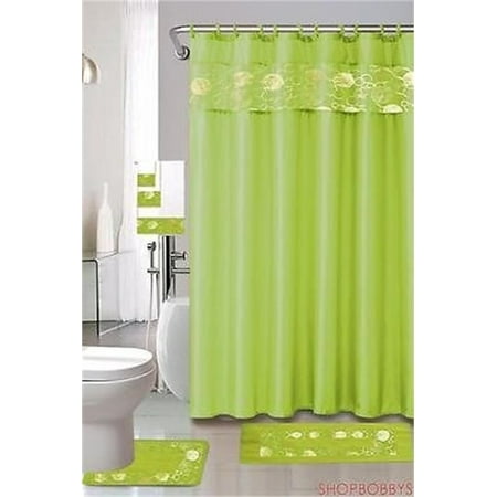 Kourtney Embroidered Decorative 18 Piece Bath Rug Set Lime Green