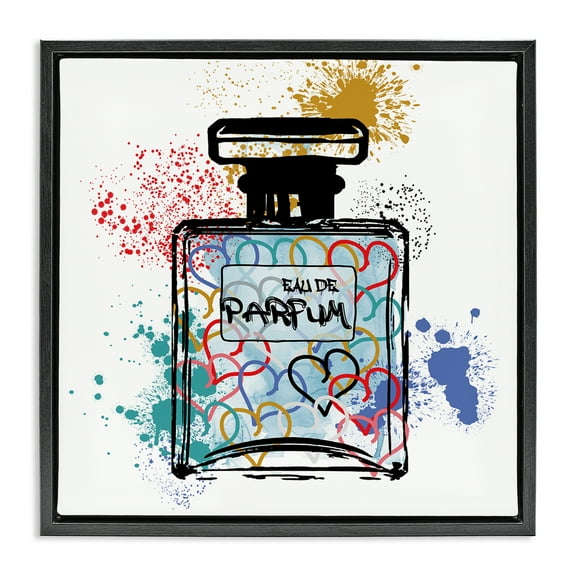 Stupell Industries Urban Patterned Perfume Fashion Painting Black Floater Framed Canvas Art Print Wall Art, 18 x 18