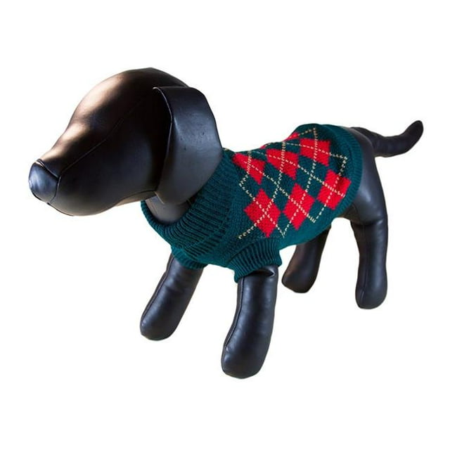 Green Argyle Turtleneck Dog Sweater - Small