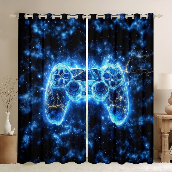 Manfei Game Black Out Curtains,Gamepad Controller Curtains Pack of 2 (42x63 Each),Blue Black Bedroom Curtains For Boy,Microfiber Room Decor