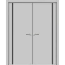 Solid French Double Doors 36 x 80 inches | Planum 0011 Grey Matte with Frosted Glass | Wood Solid Panel Frame Trims | Closet Bedroom Sturdy Doors