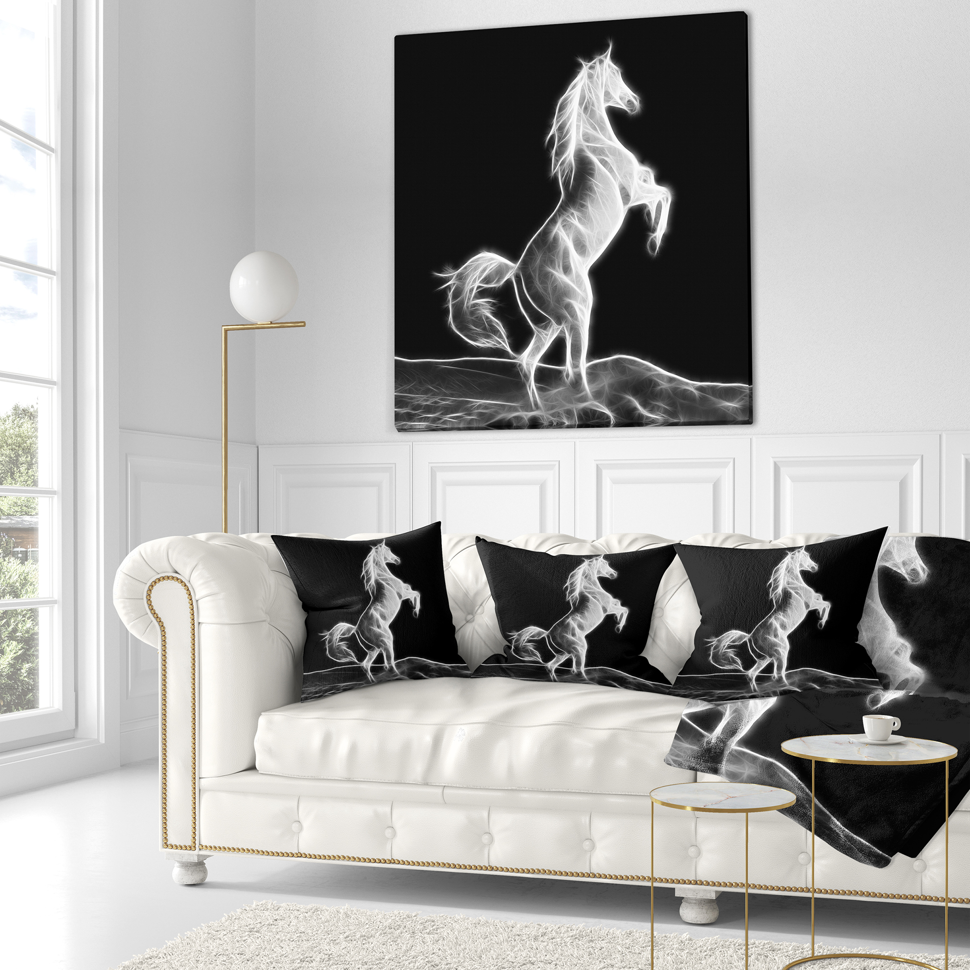 Designart Large White Horse Sculpture - Animal Throw Pillow - 18x18