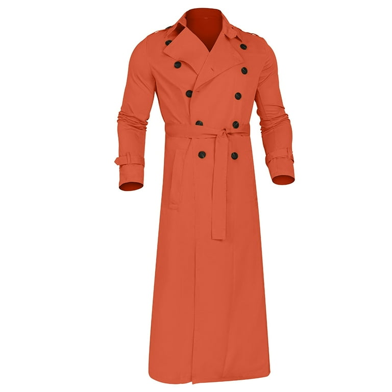 JUNEYUNG Mens Water Resistant Trench Coat Autumn Winter Long Trench Double Breasted Belt Loose Rain Coats For Men Lightweight Gifts for Men Sale Clearance Walmart
