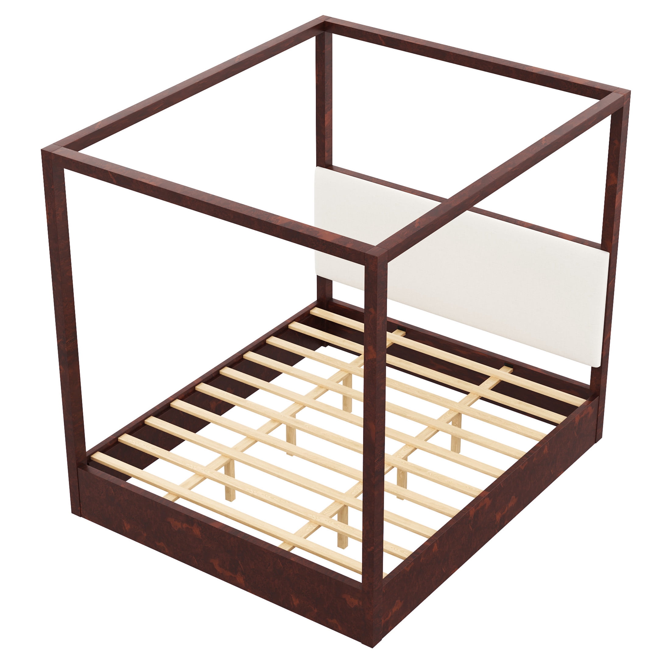 Christopher Knight Home King Canopy Platform Bed, Upholstered Headboard, Solid Wood Frame, Espresso