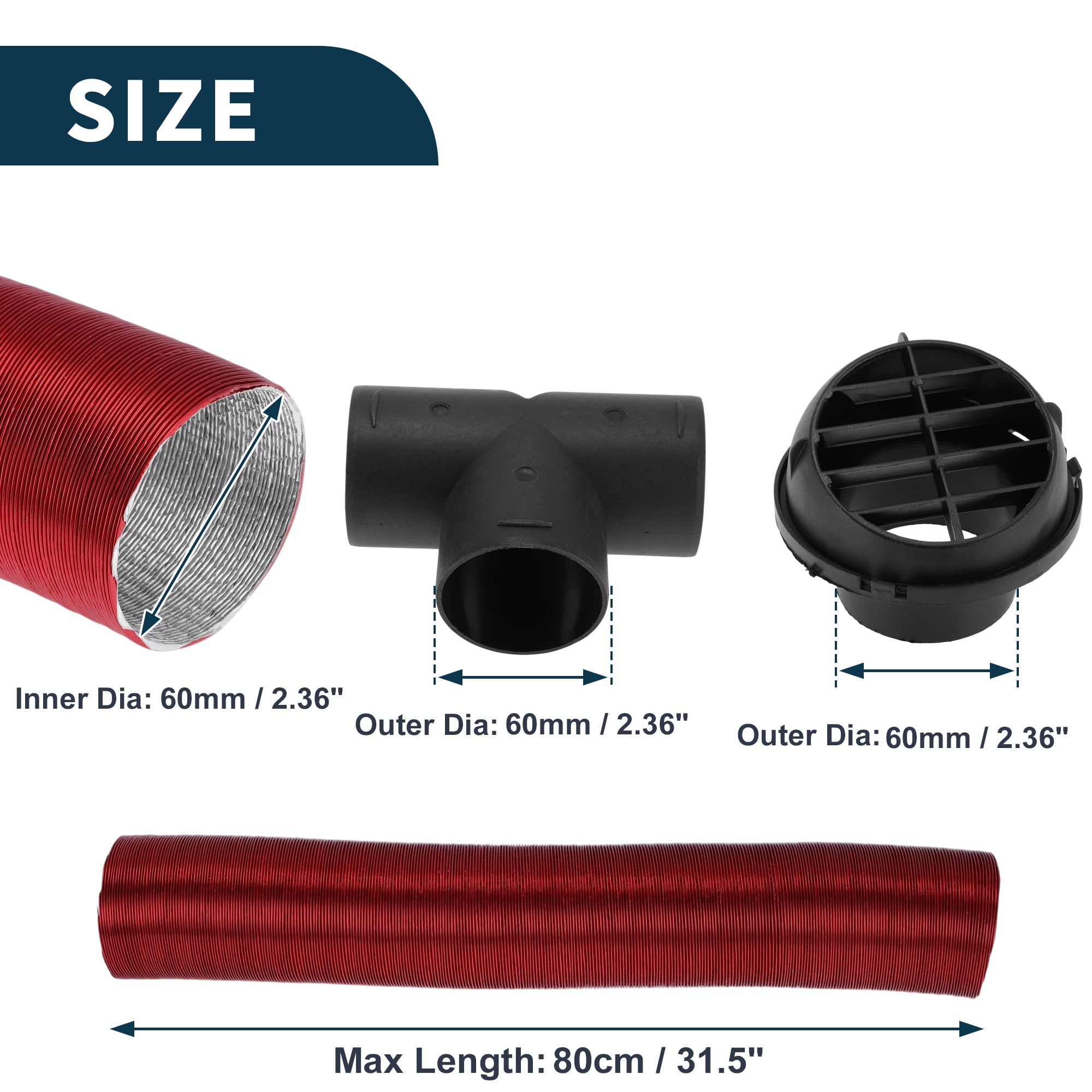 Unique Bargains 60mm Dia 80cm Car Heater Duct Kit Car Heater Duct Pipe Hose Set for Diesel Heater Red