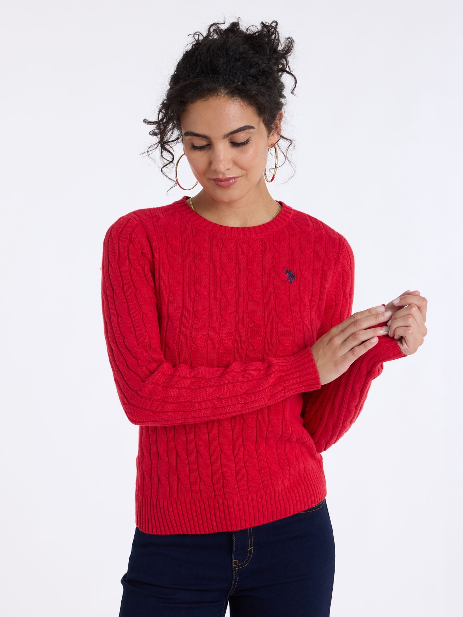 U.S. Polo Assn. Women's Classic Cable Crew Neck Sweater, Sizes XS-XL