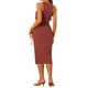 thumbnail image 3 of Vestido de corte para mujer INSPIRE CHIC, vestido maxi sin mangas de punto acanalado con cuello redondo y abertura lateral, talla XL, color rojo ladrillo, 3 of 6
