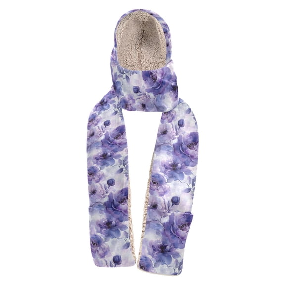 BZSMCE Warm Fleece Hood Scarf Wrap Serene Floral Symphony Pattern