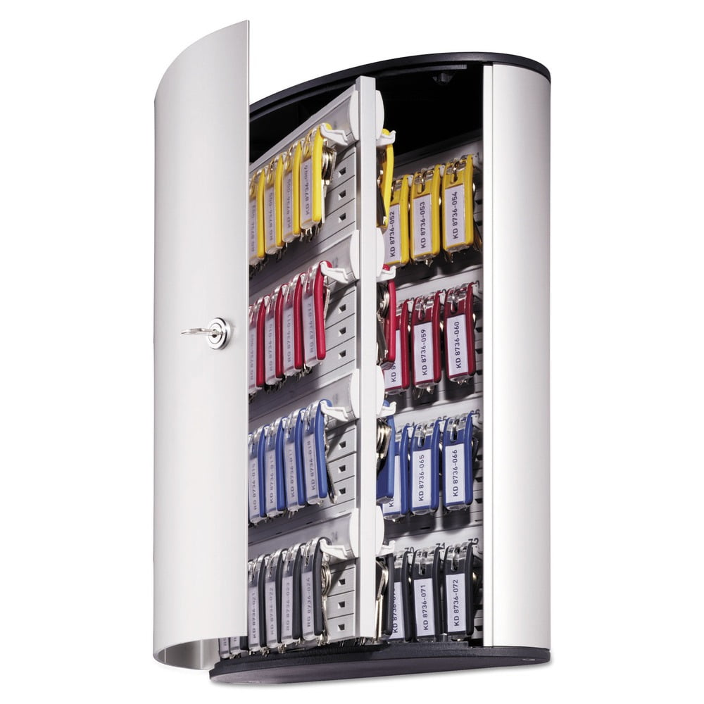 DURABLE Locking Key Cabinet, 72-Key, Brushed Aluminum in Silver, 11.75 x 4.63 x 15.75